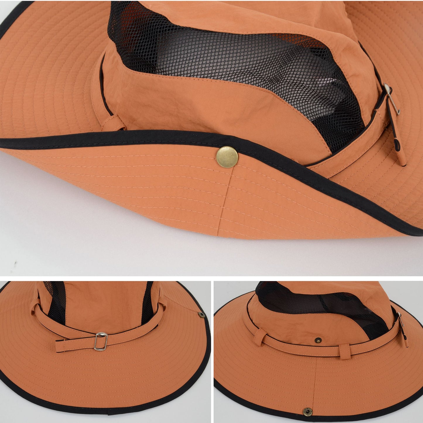 Wide Brim Outdoor Hat with Mesh Ventilation Snap-Up Sides and Chin Strap for Hiking, Beach, Travel, and Sun Protection