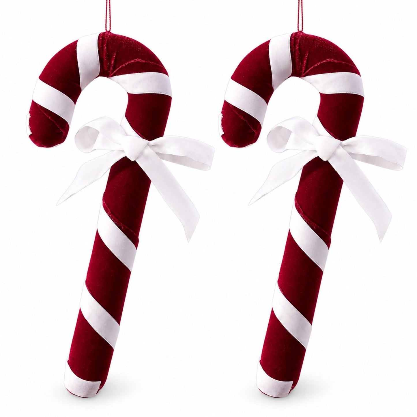 2ct Christmas Candy Cane Hanging Decorations with Bows Red Green and White