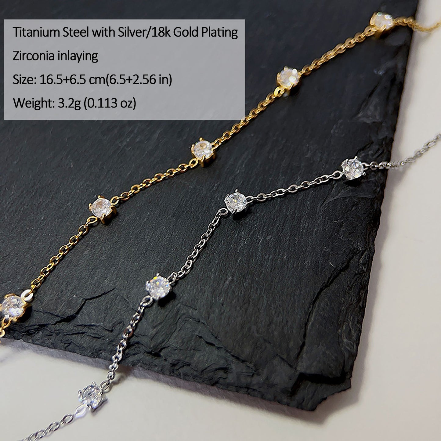 Women's Titanium Steel Zirconia Bracelet Adjustable Chain with Sparkling Stone Accents