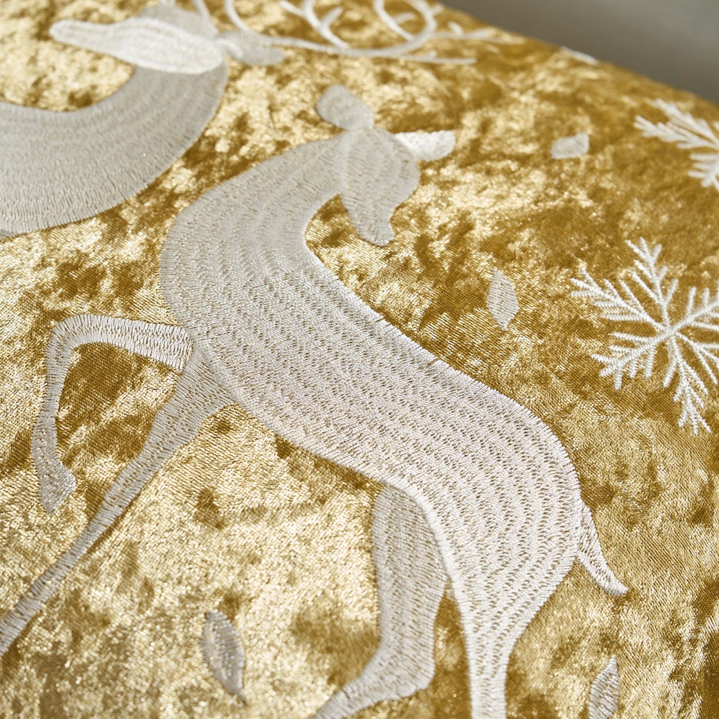 Christmas Reindeer Embroidered Velvet Throw Pillow Cover Gold Holiday Decor