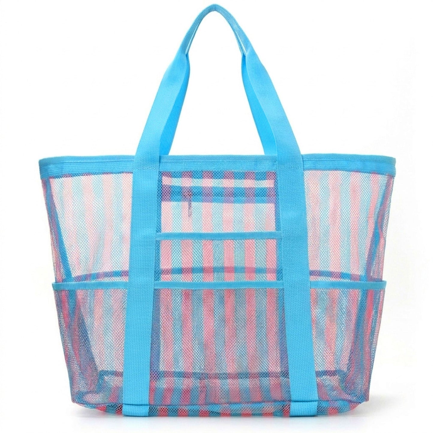 Large Mesh Beach Tote Bag with Shoulder Handles and Pockets