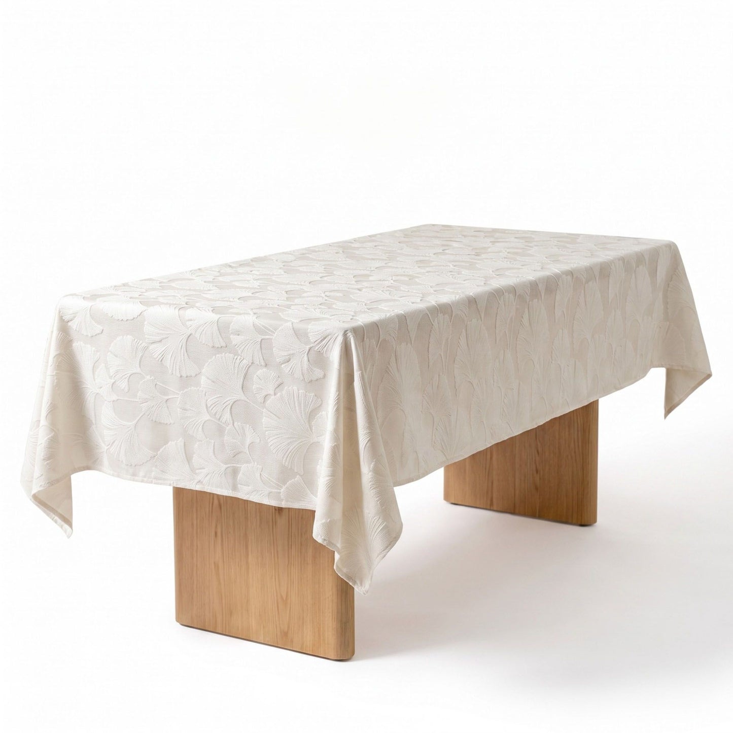 White Textured Ginkgo Leaf Square Tablecloth 33.5x33.5in