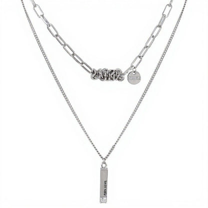 Women's Layered Chain Necklace with Engraved Dreams Pendant and Link Chain Design
