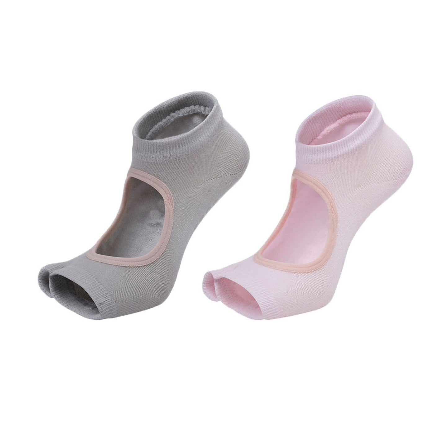 Open Toe Yoga Socks with Anti-Slip Grip Sole Breathable Fabric for Barre and Pilates 2-Pack
