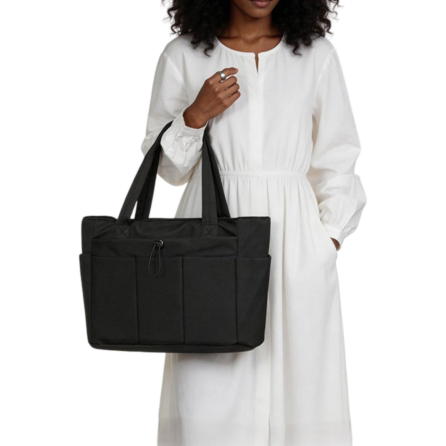 Canvas Tote Bag with Zipper Closure and Multiple Exterior Pockets