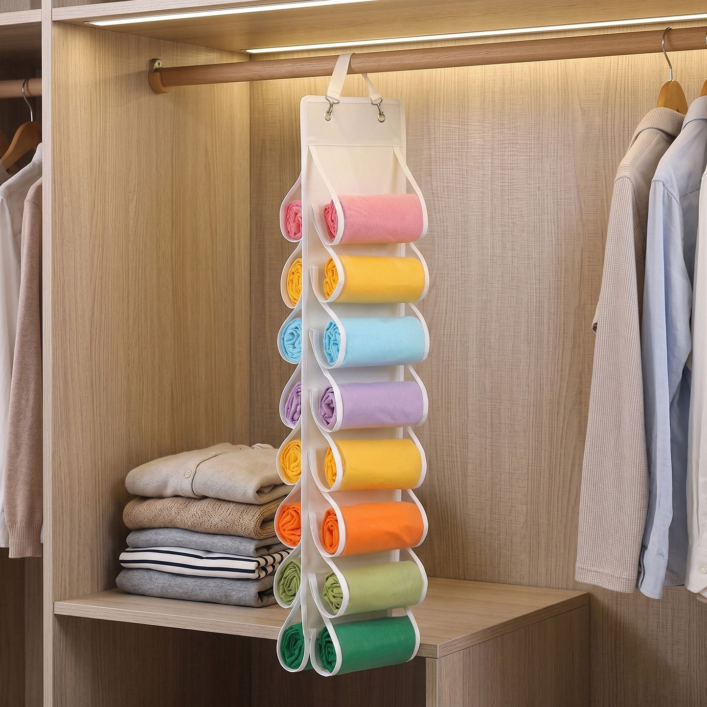 Hanging Closet Organizer Storage Bag Double Sided Storage for Socks Space Saving Closet Organizer