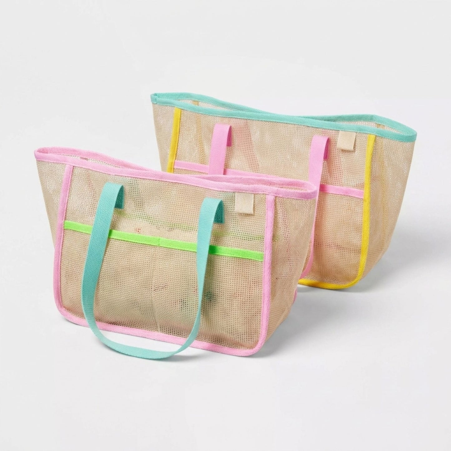 Mesh Tote Bag with Colorblock Trim and Shoulder Handles