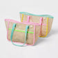 Mesh Tote Bag with Colorblock Trim and Shoulder Handles