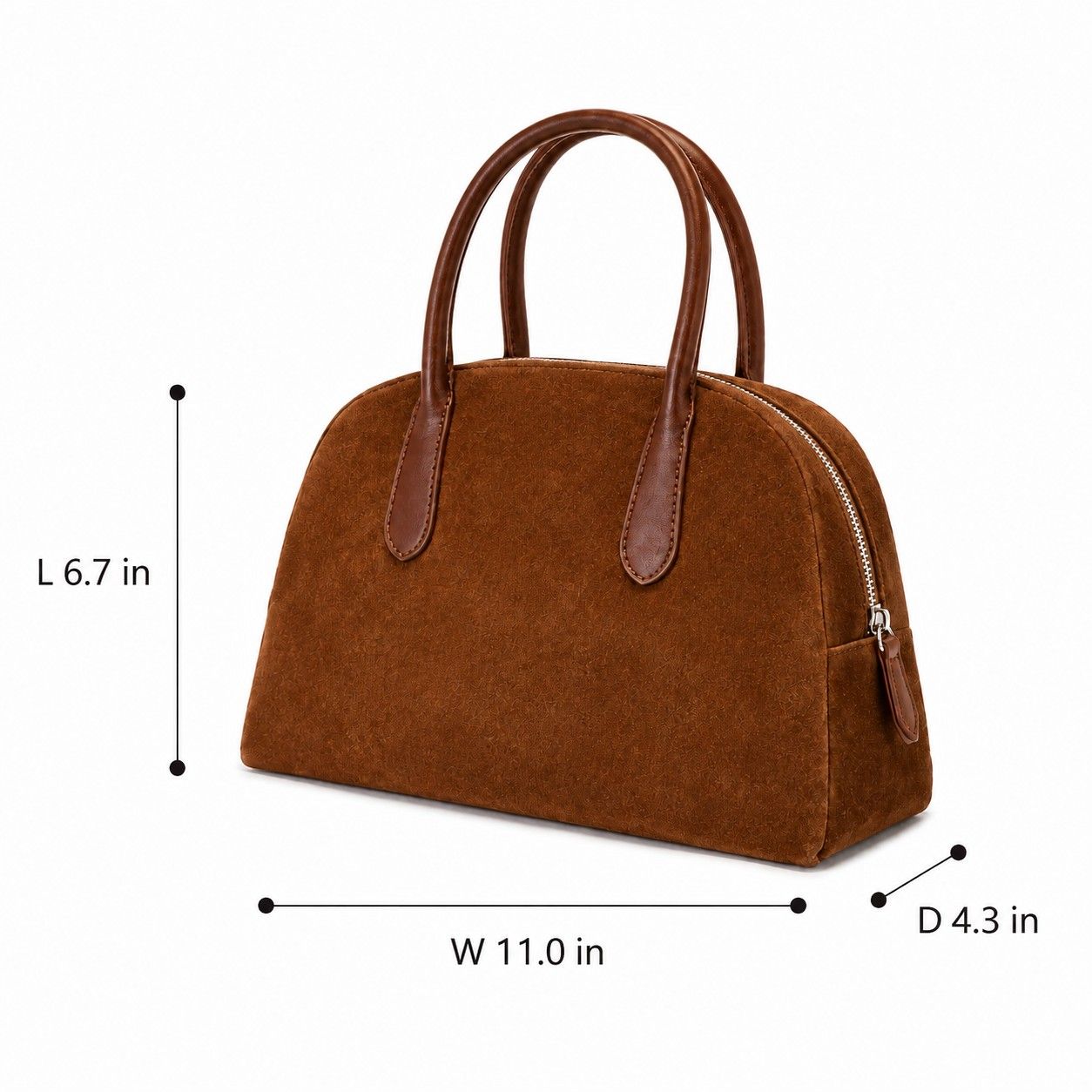 Faux Suede Satchel Bag with Double Handles Zip Closure and Interior Pockets