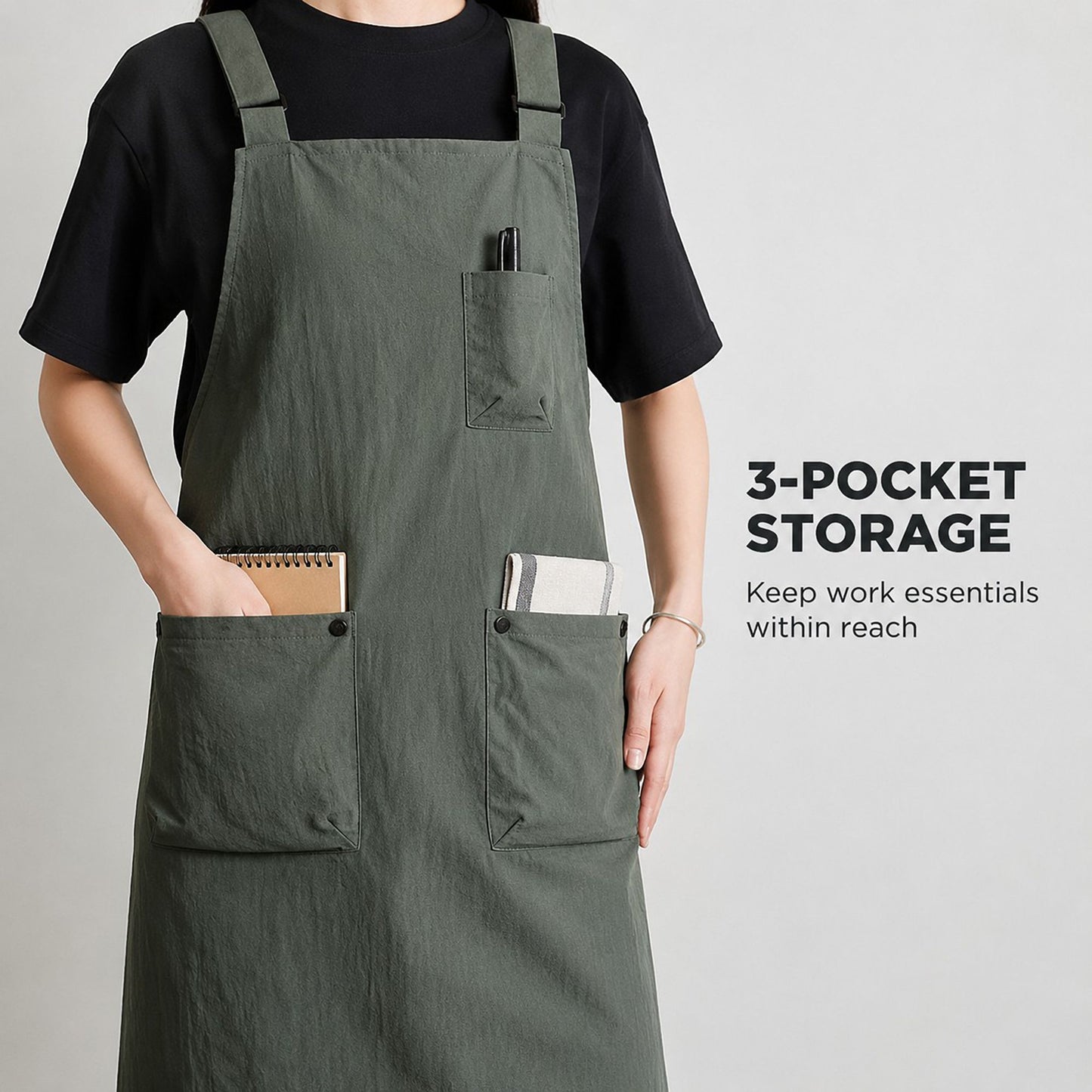 Water Resistant Utility Apron with Adjustable Straps and Three Pockets
