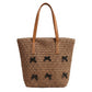 Woven Crochet Tote Bag with Bow Detail Leather Strap Shoulder Handbag Lightweight Knit Large Tote