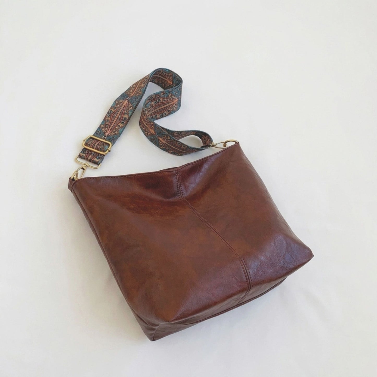 Faux Leather Hobo Shoulder Bag with Adjustable Wide Strap and Zipper Pockets