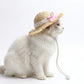 Pet Straw Sun Hat with Lace Trim Bow Adjustable Chin Strap Summer Costume Hat for Cats and Small Dogs