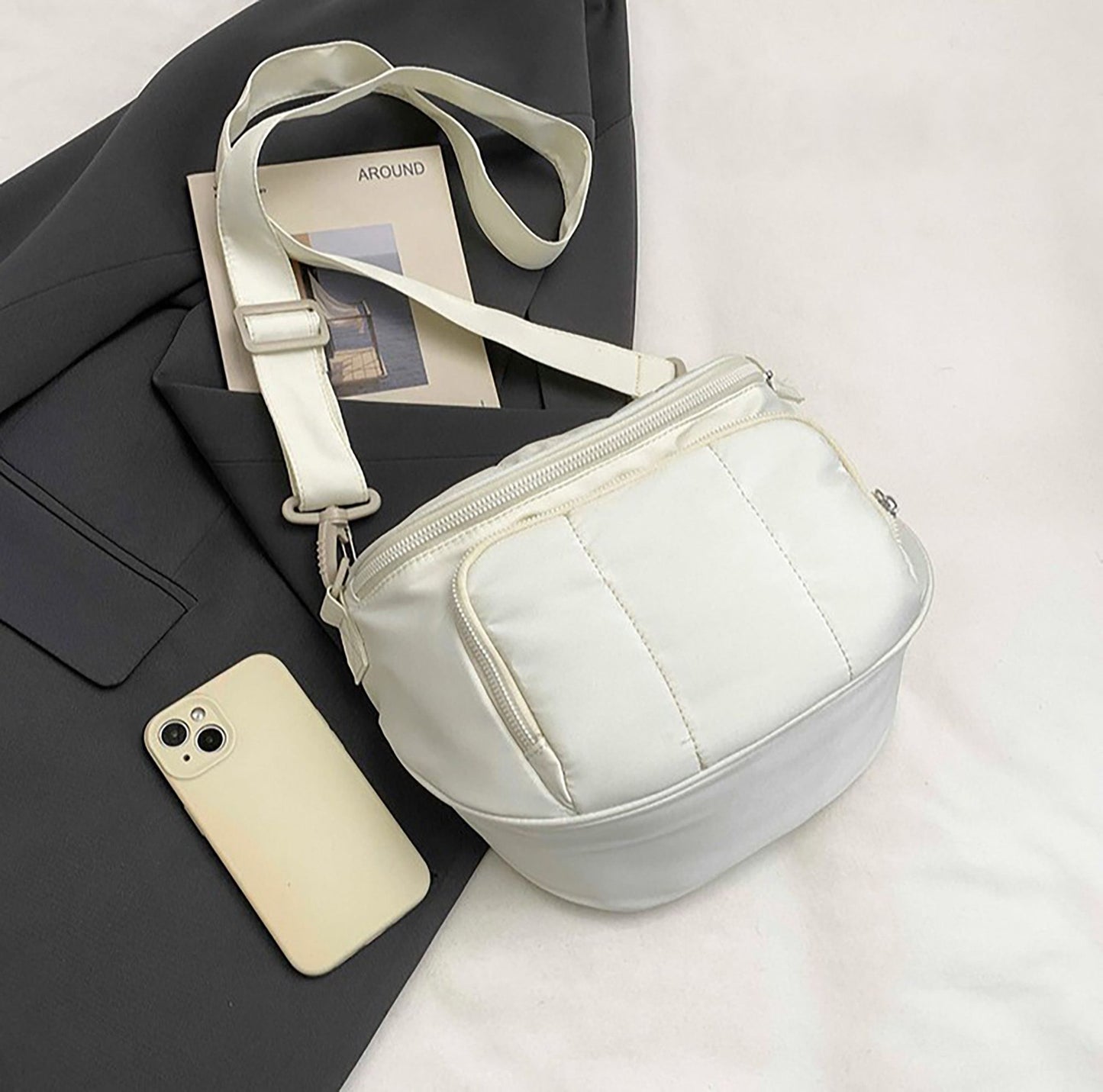 Crossbody Shoulder Bag with Multiple Zip Pockets and Adjustable Strap