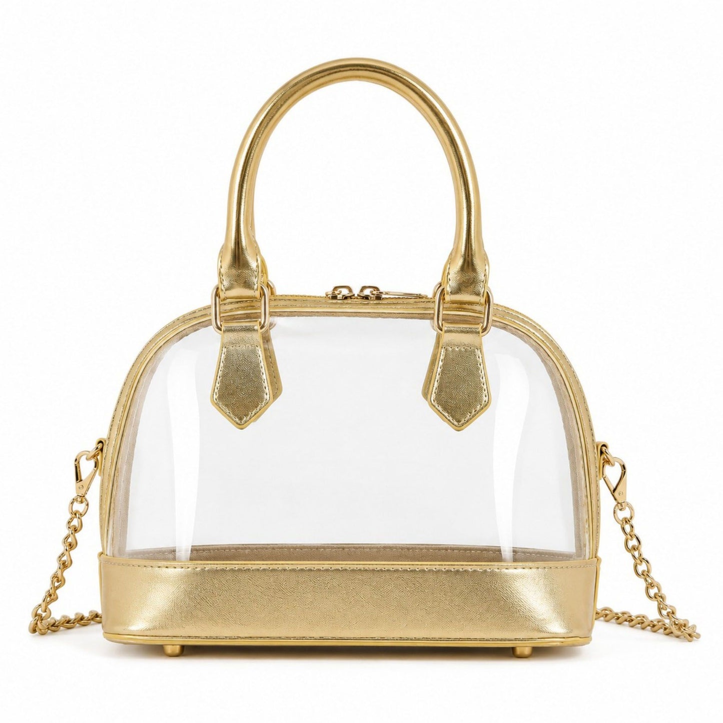 Clear PVC Mini Satchel Bag with Zipper Top and Detachable Chain Strap
