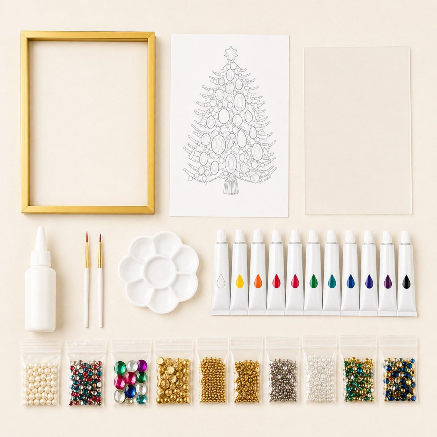 DIY Jeweled Christmas Tree Art Kit with Frame and Craft Supplies