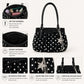Polka Dot Ruched Shoulder Bag with Bow Detail and Metal Charm