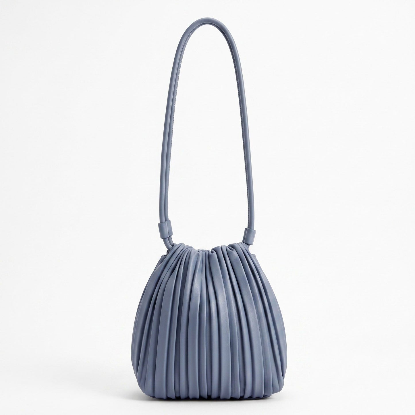 Pleated Crossbody Bucket Bag with Long Shoulder Strap and Gathered Top 7.5x8.5x3.5in