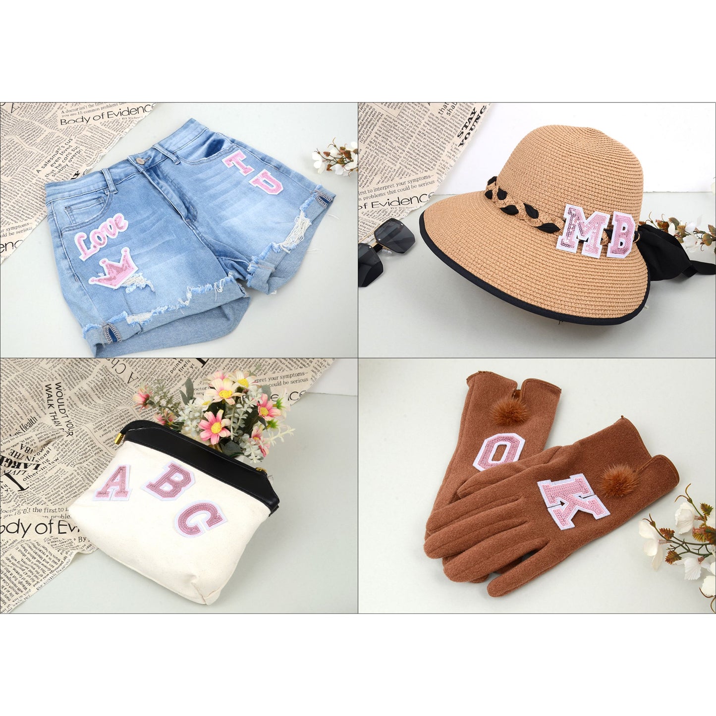 56 PCS Sequin Letter Iron On Patches A-Z Alphabet Varsity Letter Sewing Repair Preppy Glitter Hot-fix for Bag Shoes DIY Supplies