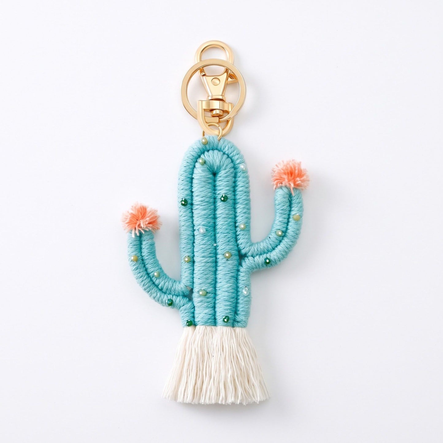Cactus Macrame Keychain with Tassel Bag Charm