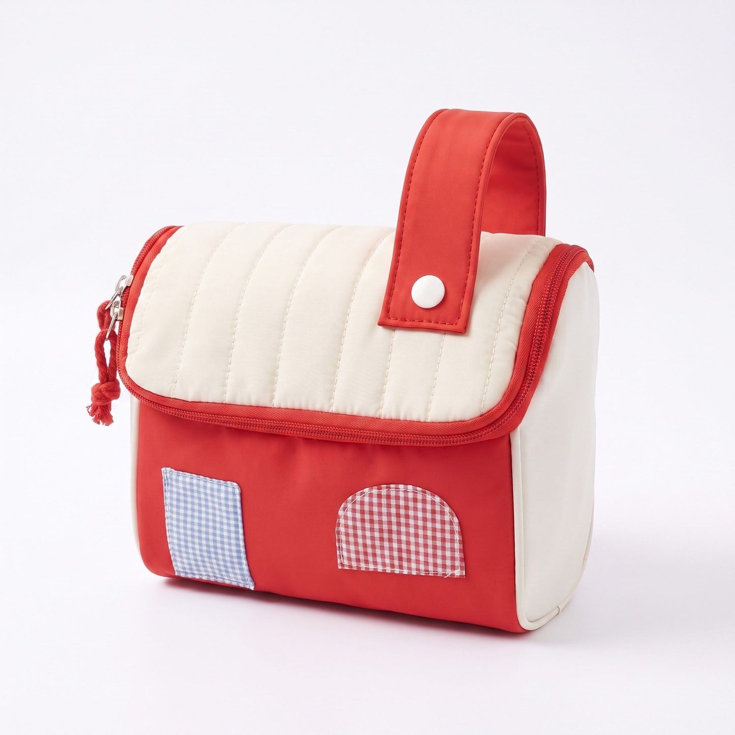 Womens Quilted Makeup Bag with Handle and Colorblock Patch Design