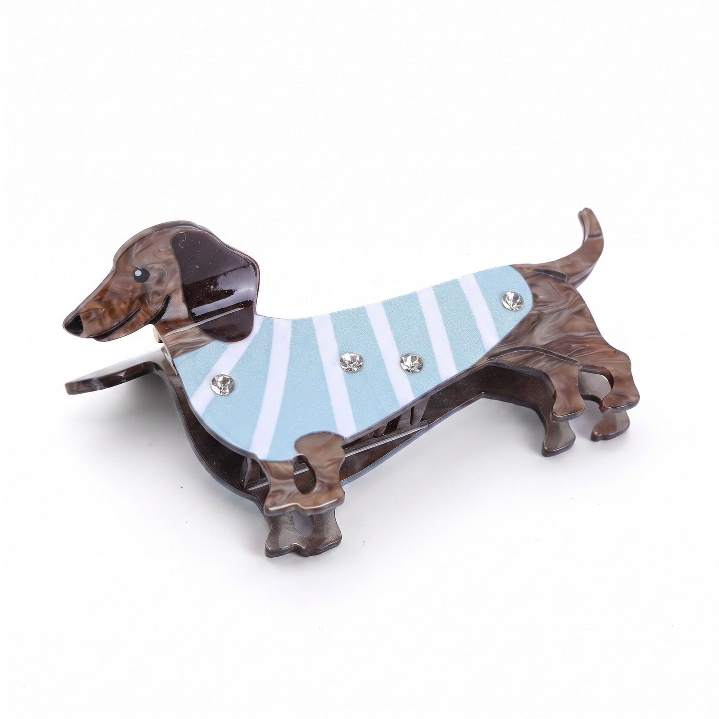 3pc Dachshund Dog Hair Claw Clip Set Striped Rhinestone Puppy Hair Accessories