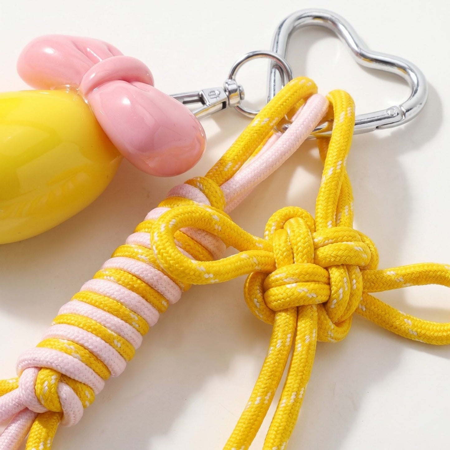 Braided Cord Bag Charm with Bow and Heart Clip