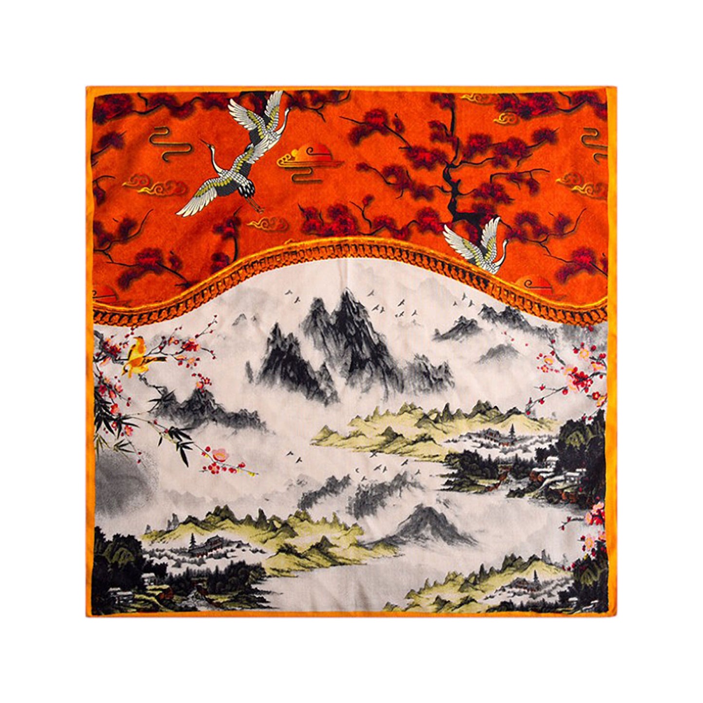 Scenic Landscape Print Square Scarf with Soft Silky Fabric Lightweight Versatile Neck and Hair Accessory