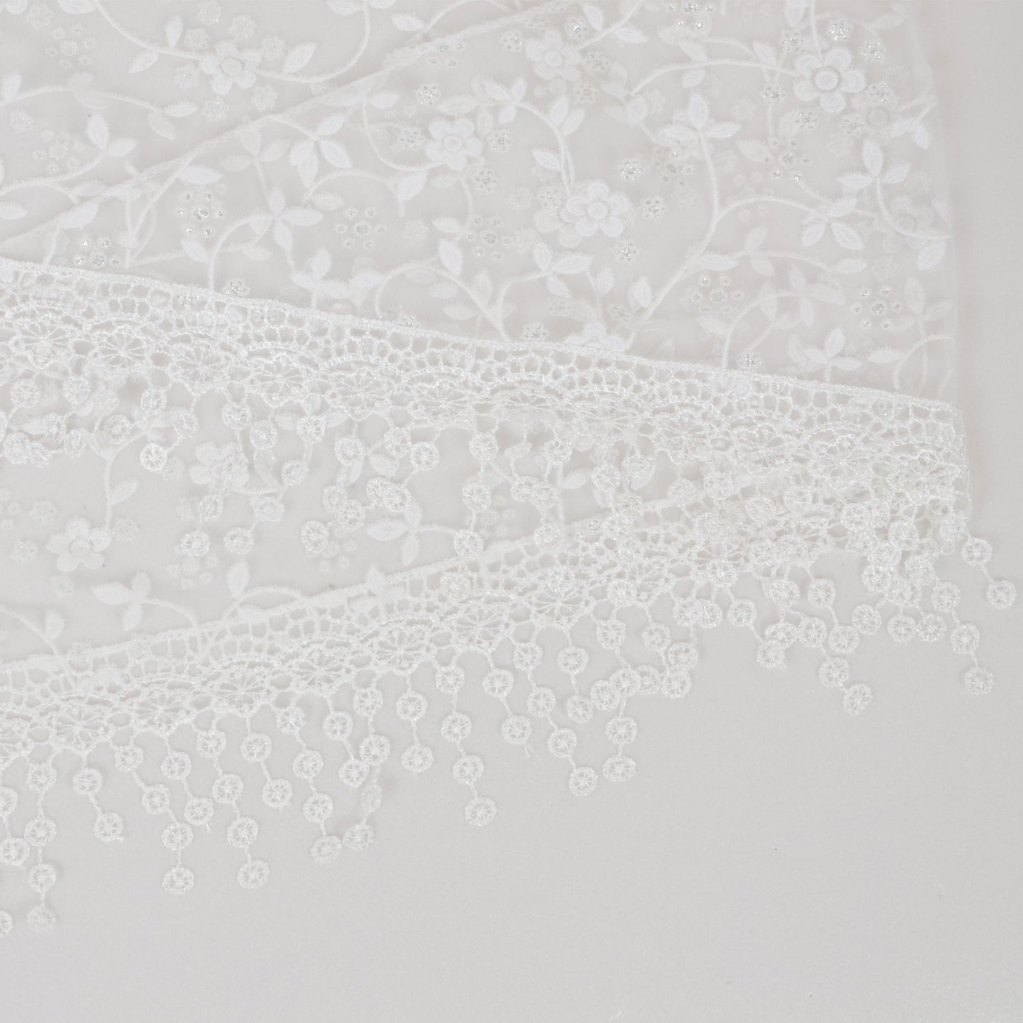 Lightweight Lace Floral Head Scarf Fringe Triangular Shawl