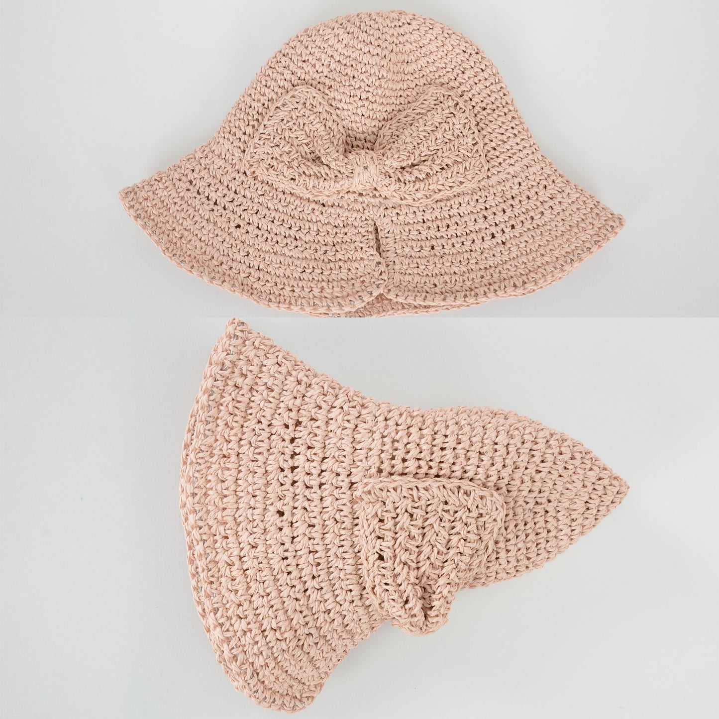 Crochet Raffia Sun Hat with Wide Brim and Bow Detail Foldable Summer Beach Hat for Stylish Sun Protection