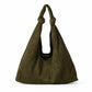 Large Suede Look Hobo Shoulder Bag with Knotted Strap and Magnetic Closure