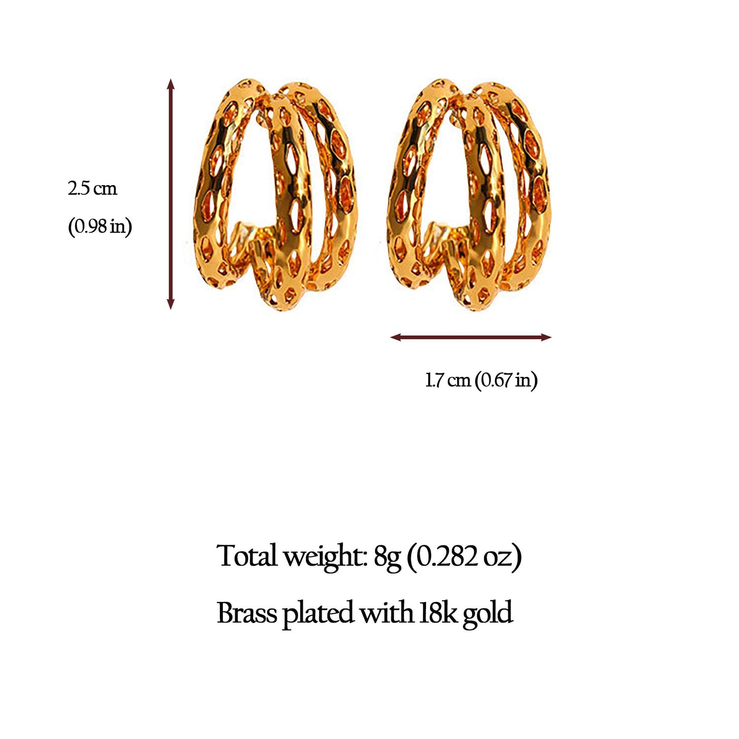 Hollow Out Hoop Earrings - 2.5cm Diameter Hoops