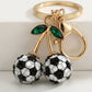 2 Pack Sports Ball Cherry Keychains with Gold Tone Clip and Leaf Charm