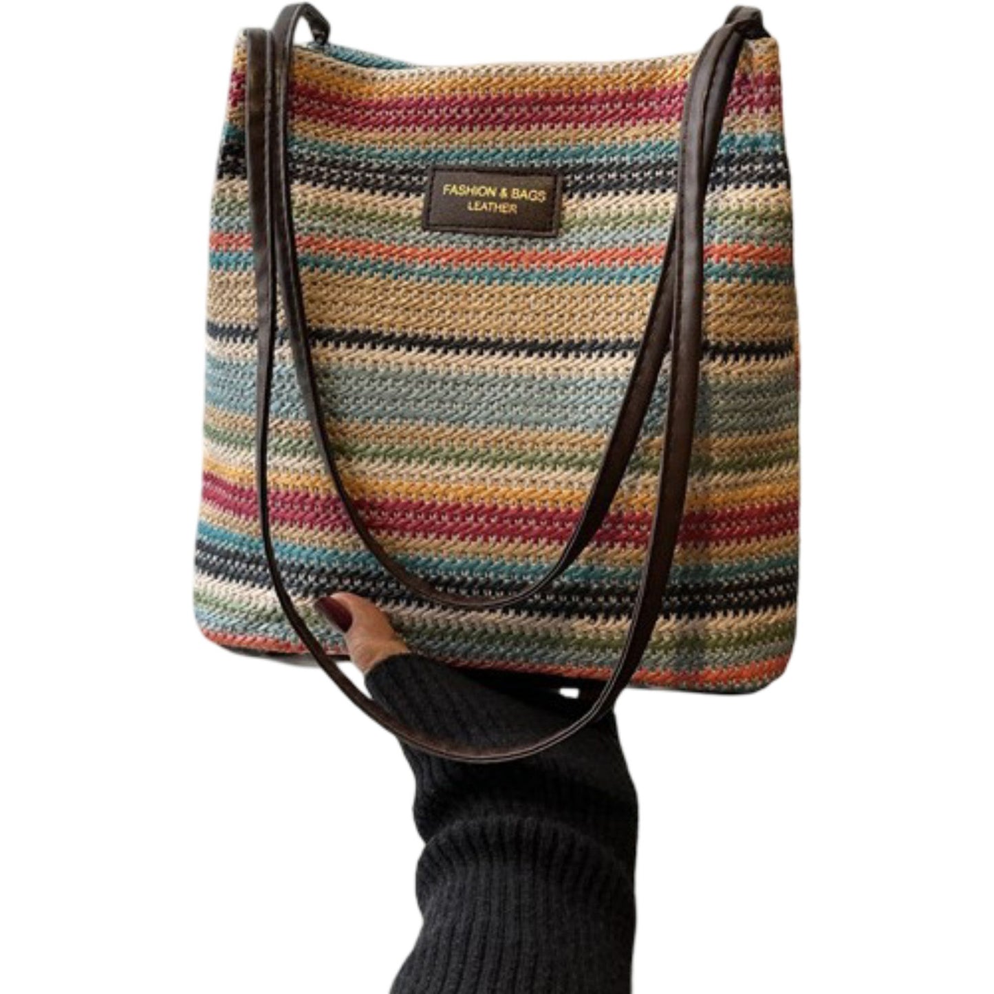 Woven Polyester Tote Bag with Magnetic Closure and Long Shoulder Straps