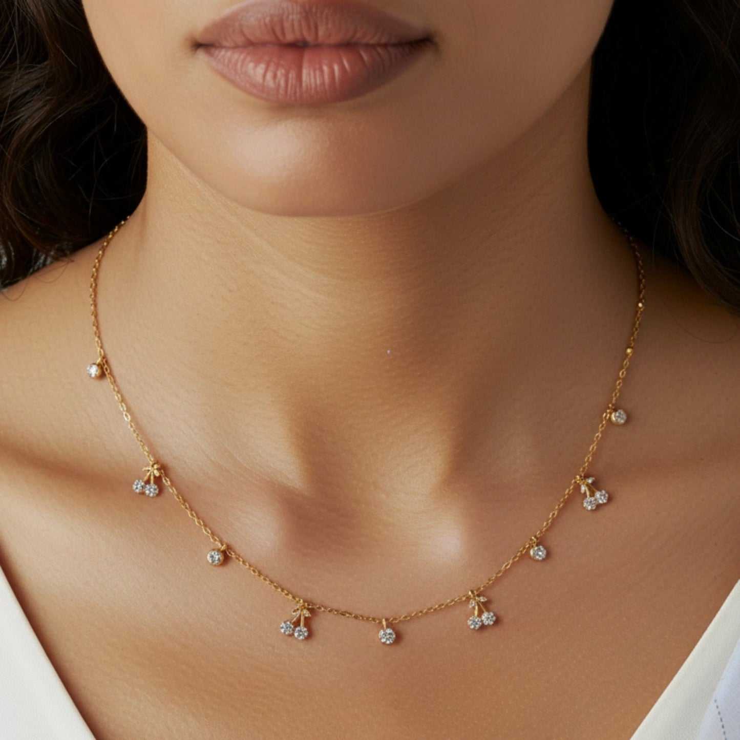 Delicate Chain Necklace with Droplet Cluster Charms and Sparkling Accents for an Elegant Feminine Look and Refined Everyday Style