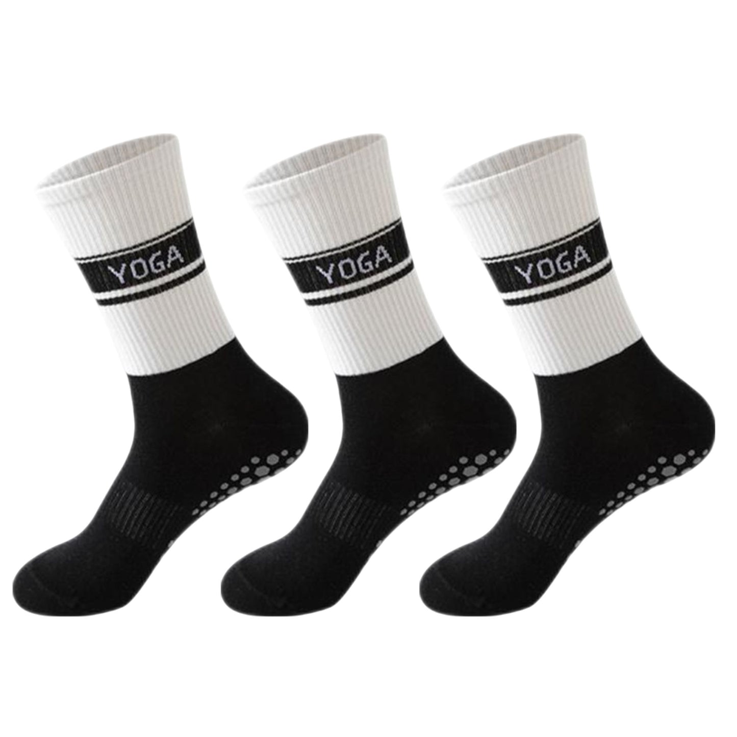 3 Pairs Non-Slip Yoga Crew Socks Soft Cotton Grip Sole Ribbed Cuff for Fitness