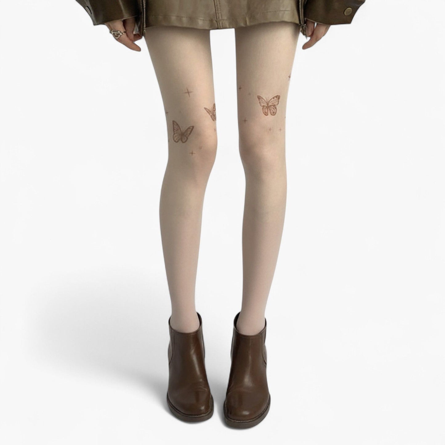 Sheer Butterfly Print Tights with Subtle Sparkle Star Accents and Stretch Fit