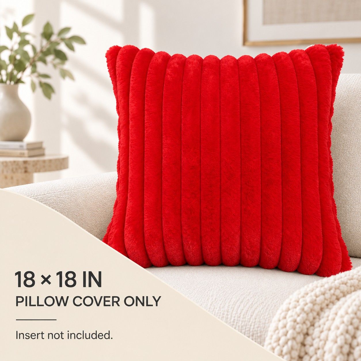 Double Sided Plush Corduroy Throw Pillow Cover 18 x 18 Inch Wide Stripe Texture