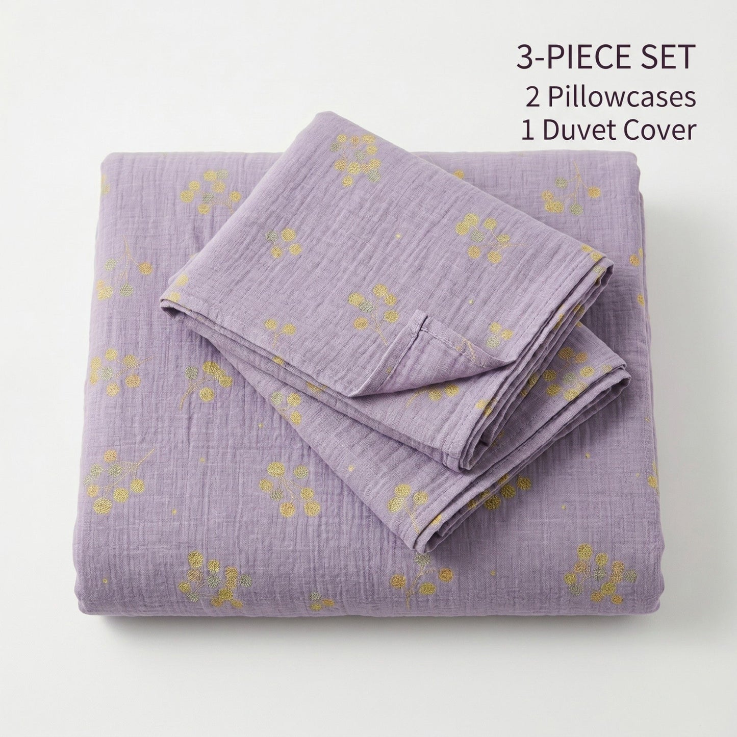 3-Piece Cotton Bedding Set with Duvet Cover and Pillowcases Soft Washed Fabric Botanical Print Design