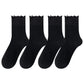 4 Pairs Women's Ruffle Edge Crew Socks Soft Stretch Cotton Blend with High Elastic Cuffs in Assorted Solid Colors