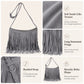 Fringe Crossbody Bag Black Suede Look Boho Shoulder Purse with Braided Strap