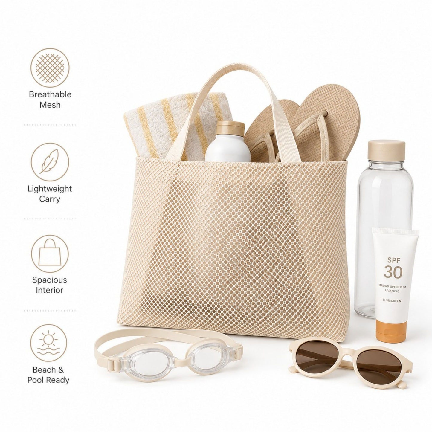 Large Mesh Tote Bag with Comfortable Shoulder Straps