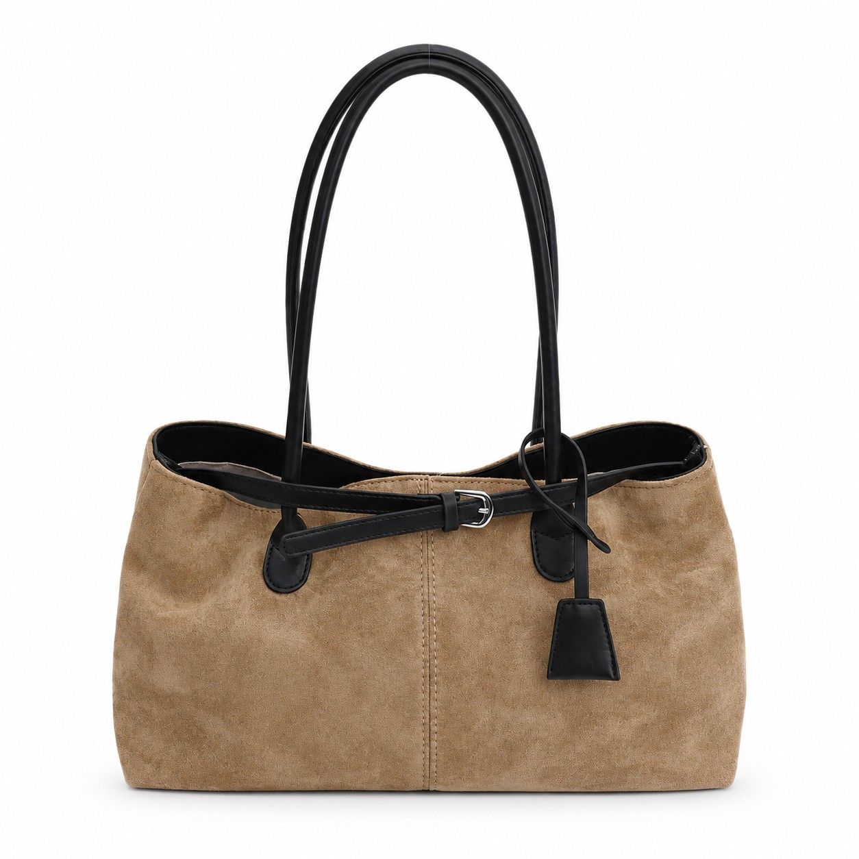 Large Suede Look Tote Bag with Double Handles Magnetic Closure and Interior Zip Pocket