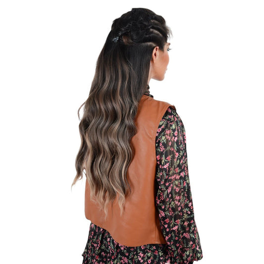 One Piece Long Wavy Curly Clip in Hair Wig Extension 20 Inches High for Women 4 Clips  Brown