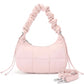 Quilted Crescent Shoulder Bag with Ruched Handle and Detachable Crossbody Strap 10.5x4x6in