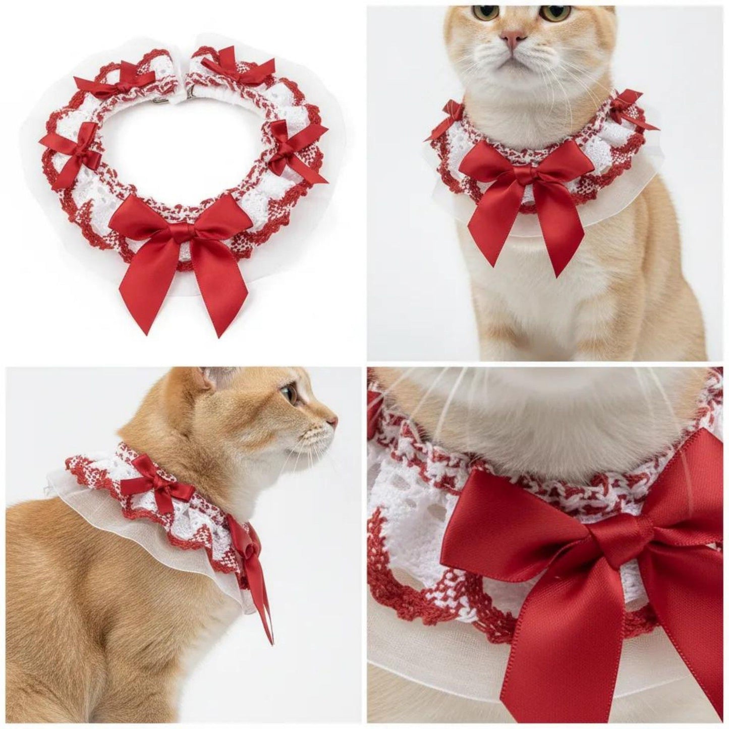Pet Lace Collar with Bow Accent Decorative Neck Accessory for Dogs and Cats