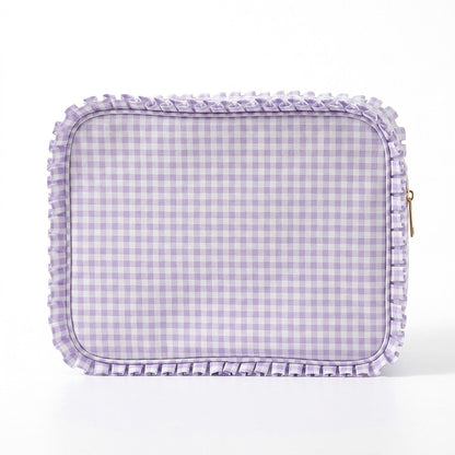 Ruffle Trim Travel Makeup Bag with Zipper Closure