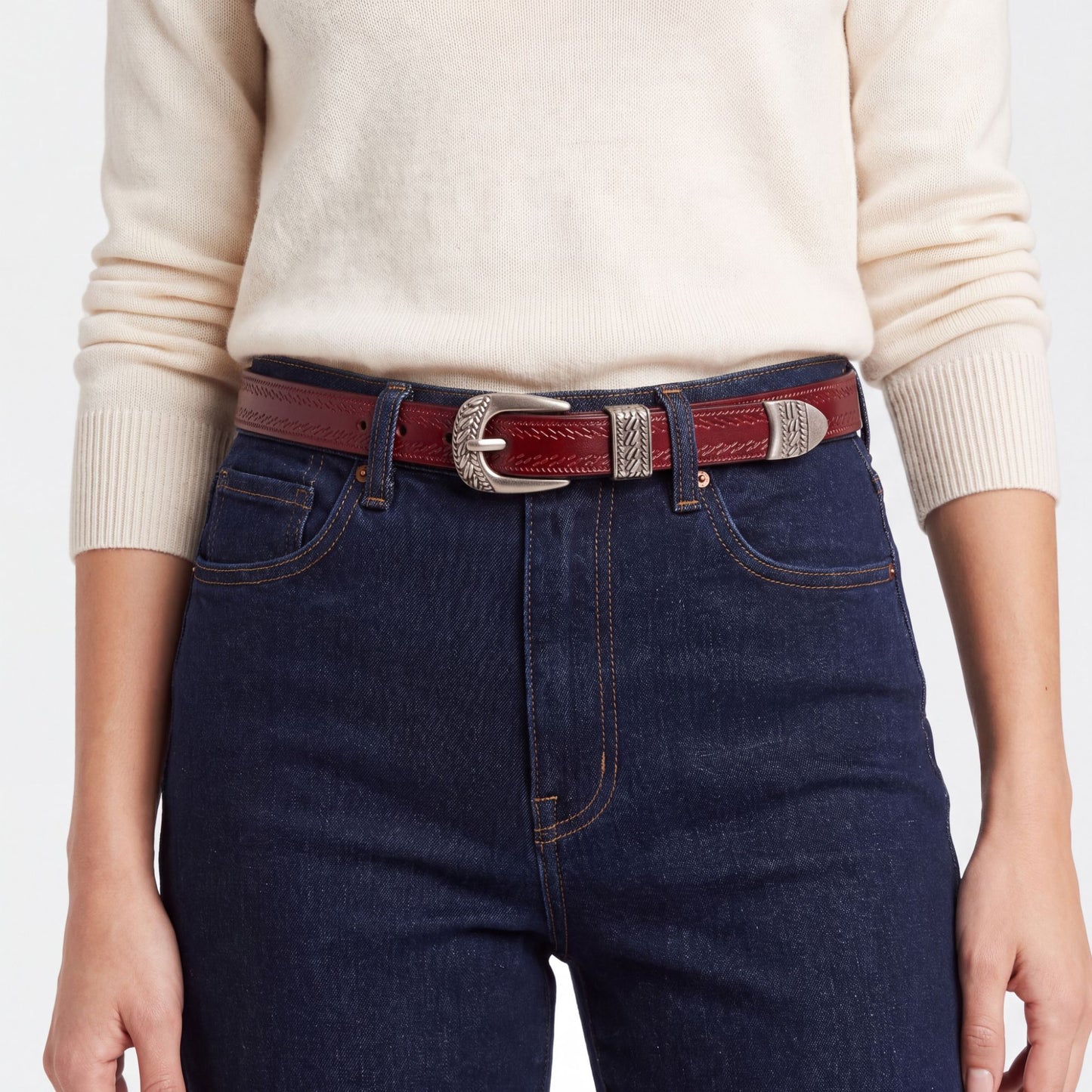 Waist Belt with Gold Tone Decorative Clasp for Dresses 37.8 in