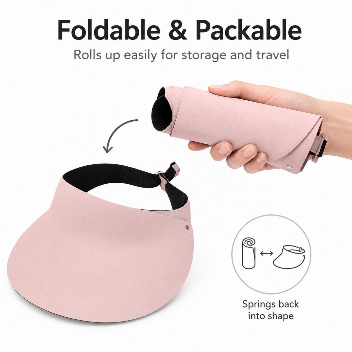 Foldable Packable Wide Brim Sun Visor Hat with Roll Up Travel Design
