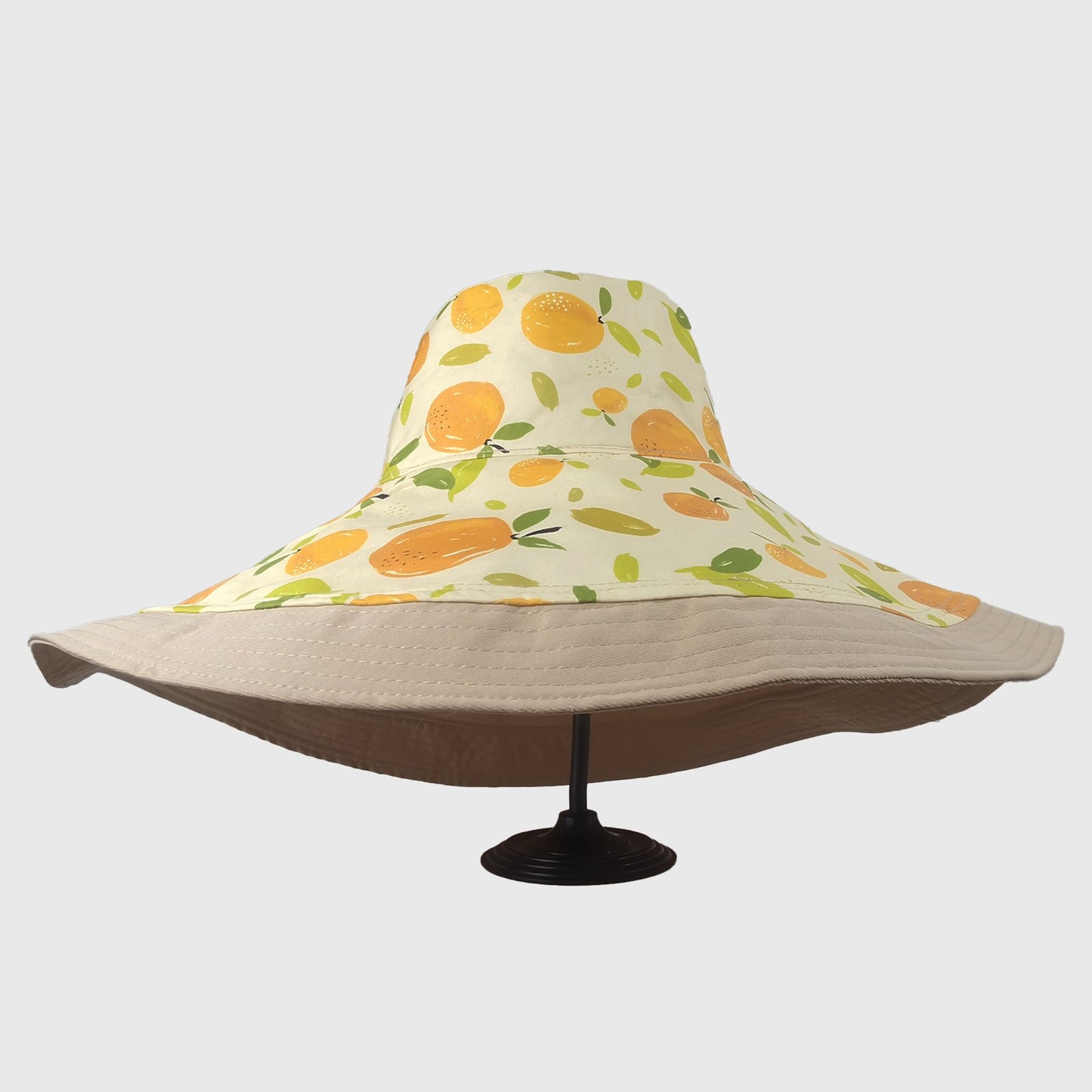 Women's Reversible Wide - Brim Sun Hat with Fruit Pattern Lining